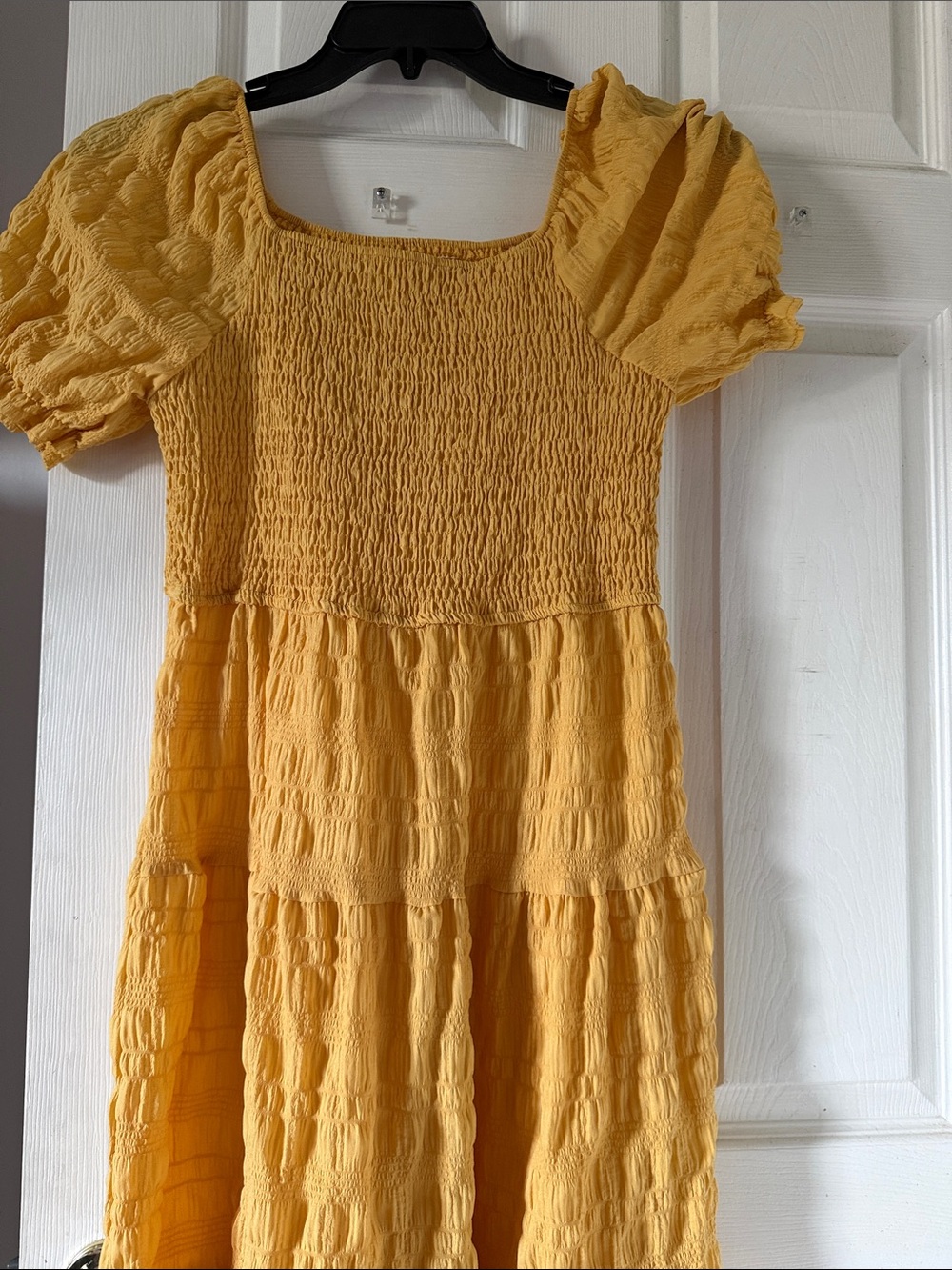 Yellow Smocked Puff-Sleeve DressXL